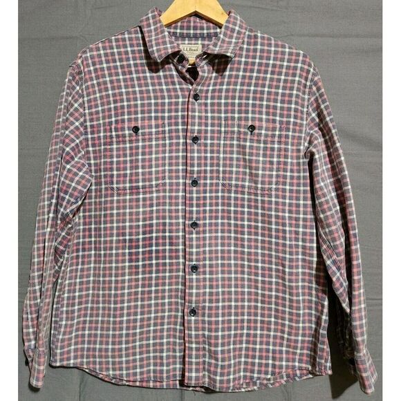 LL Bean Shirt Mens M Traditional Fit Plaid Midweight Long Sleeve Flannel Hiking - Picture 2 of 4